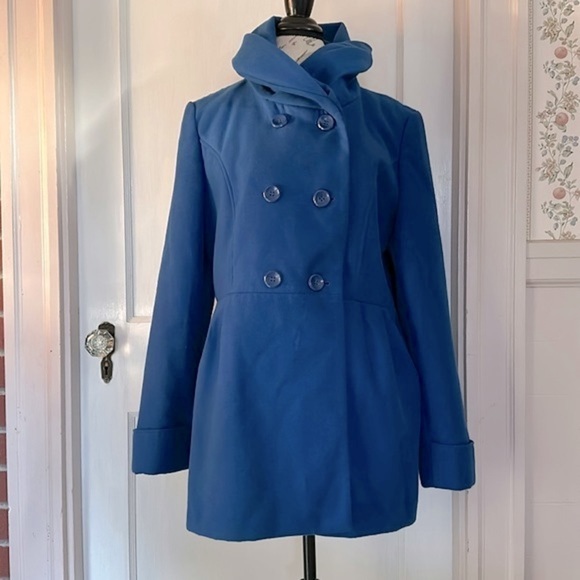 NEW YORK & COMPANY Royal Blue Felted Double Breasted Cowlneck Jacket - Picture 1 of 16